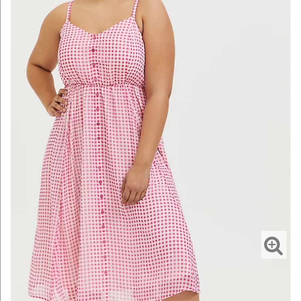 Pink Gingham Chiffon Midi Dress